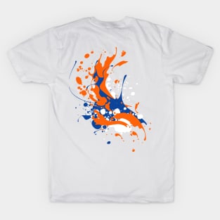 Orange, Blue, White Paint Splashes All Over T-Shirt